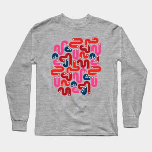 JELLY BEANS Squiggly New Wave Postmodern Abstract 1980s Geometric in Red Fuchsia Pink Burgundy Blue with Blush Dots - UnBlink Studio by Jackie Tahara Long Sleeve T-Shirt